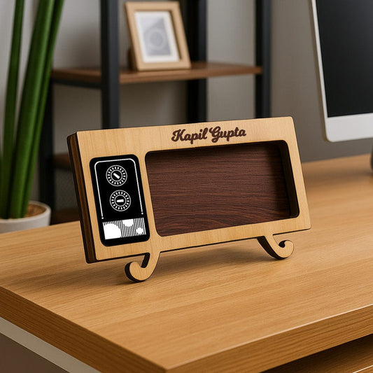 Personalized Retro Wooden Mobile Stand - 8x4" Vintage TV.