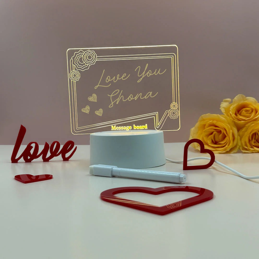 3D ACRYLIC HEART SHAPED NIGHT LIGHTS LED NOTE BOARD WITH PEN