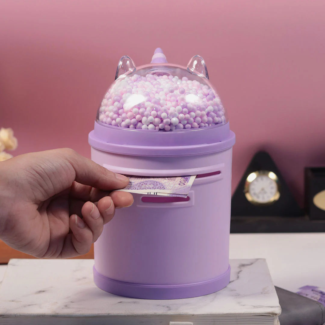 PERSONALIZED PLASTIC PIGGY BANK -UNICORN DESIGN GULLAK FOR GIRLS