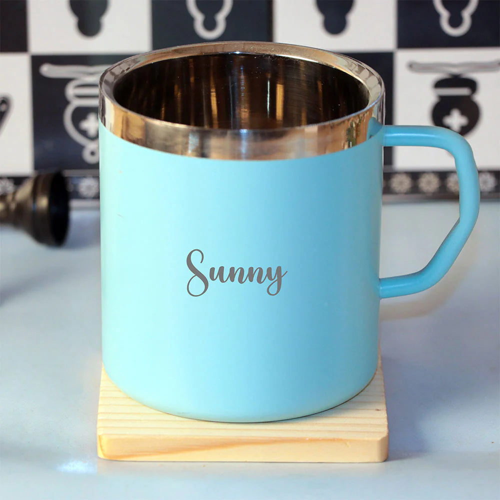 PERSONALIZED STAINLESS STEEL COFFEE MUG WITH HANDLE
