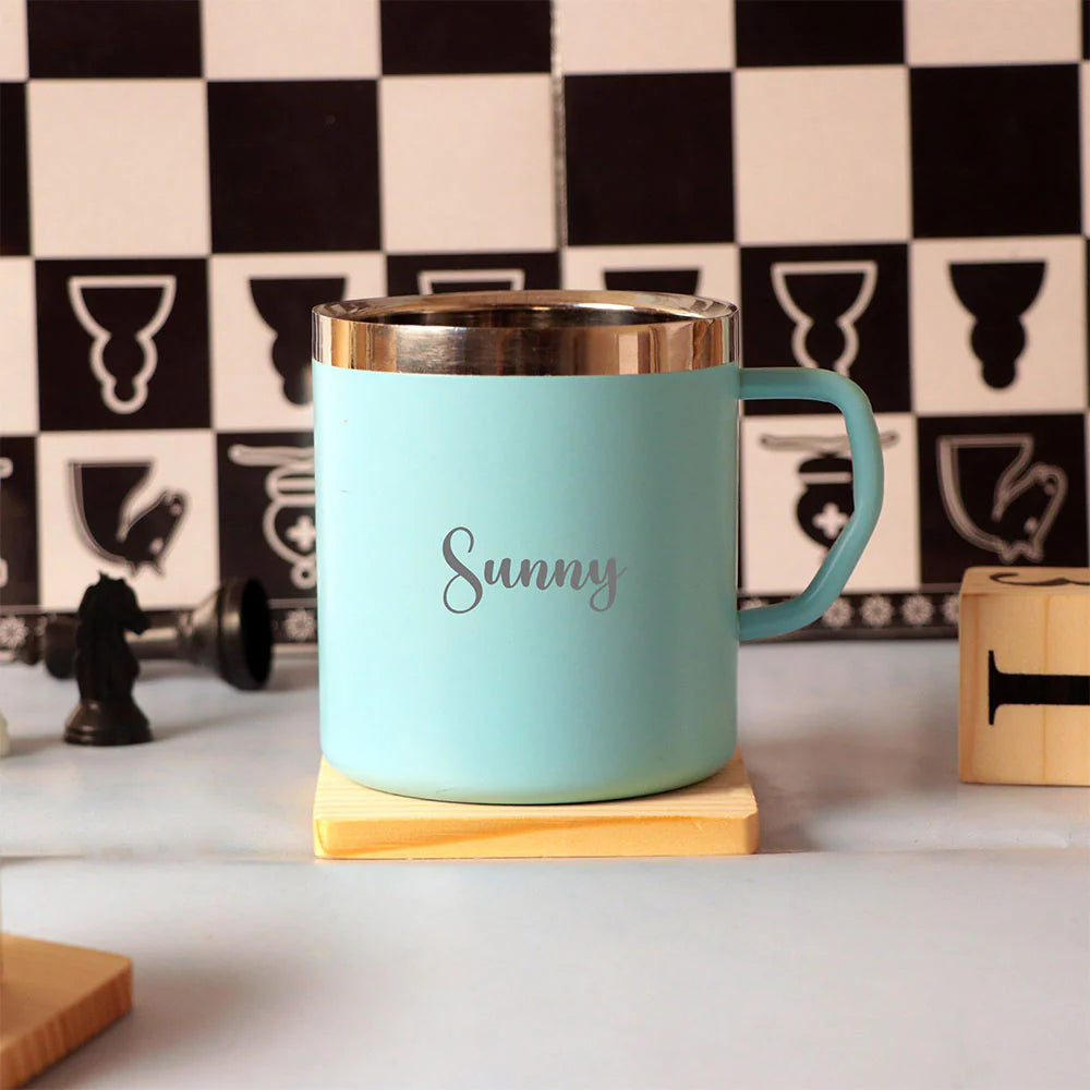 PERSONALIZED STAINLESS STEEL COFFEE MUG WITH HANDLE