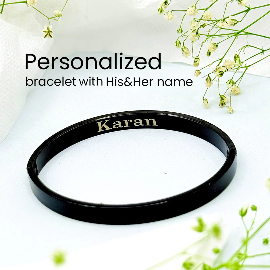 Personalized Lock Bracelet – Engraved Name & Initial Couple Jewelry