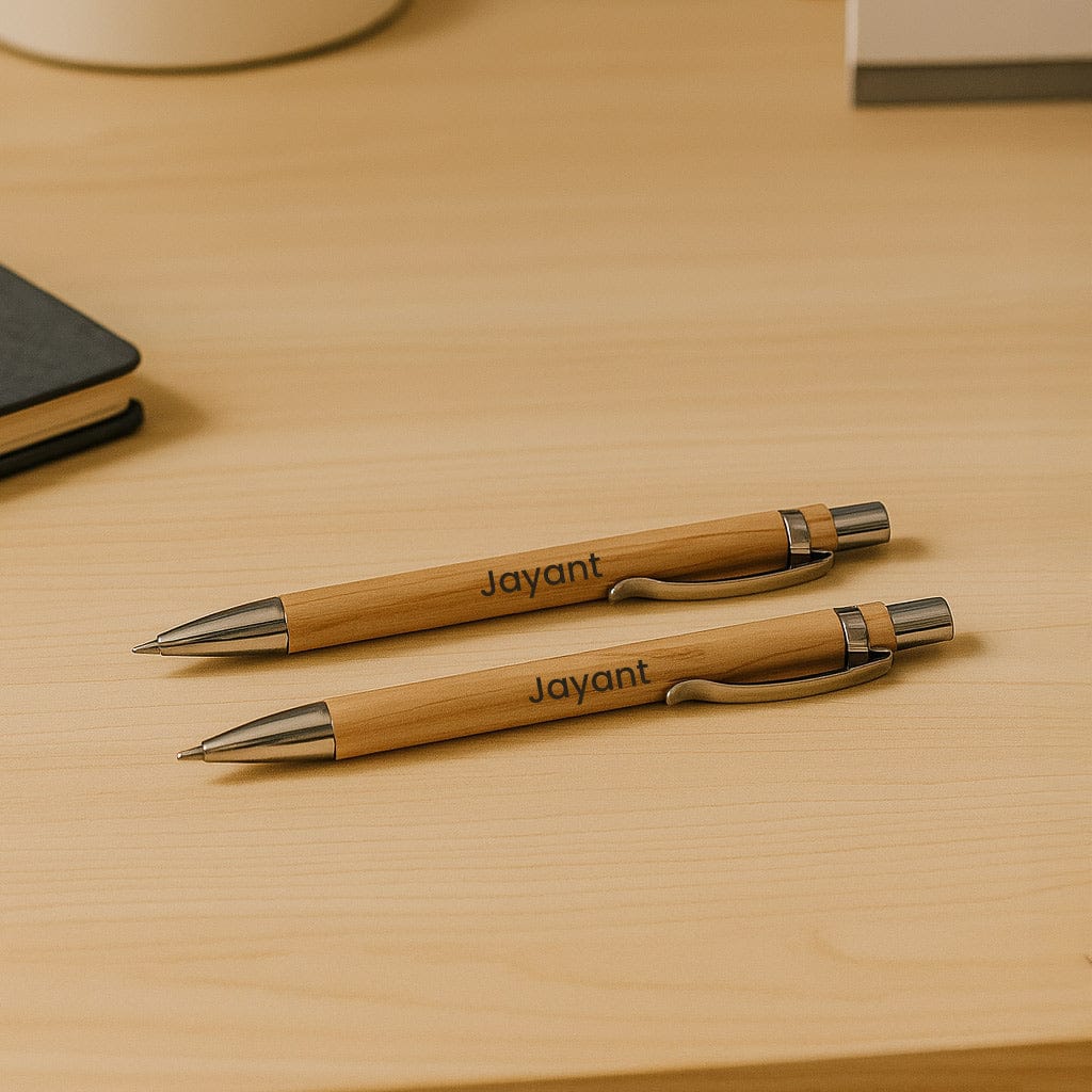Personalized Wooden Clock Pen Stand with 2 Pens.