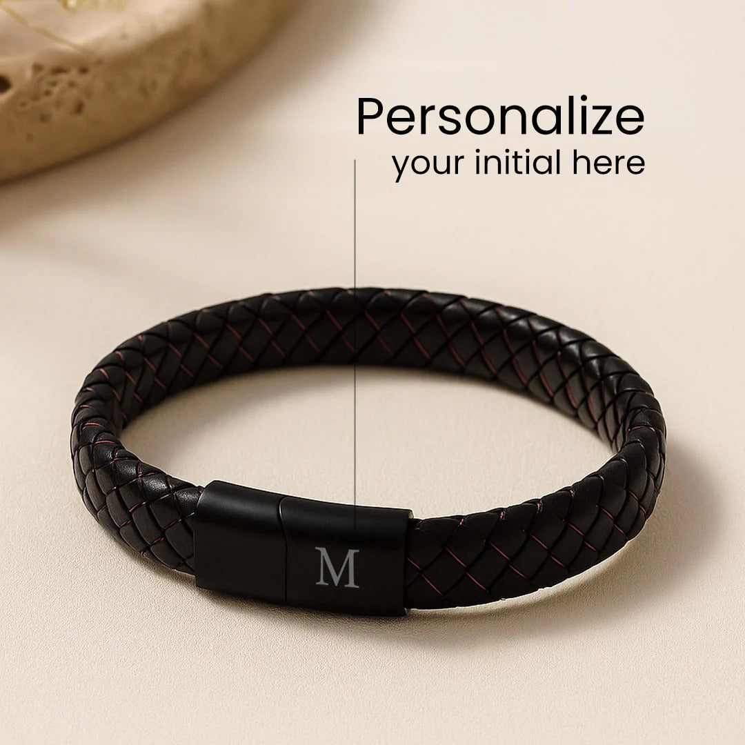 Personalized Braided Leather Bracelet for Men.