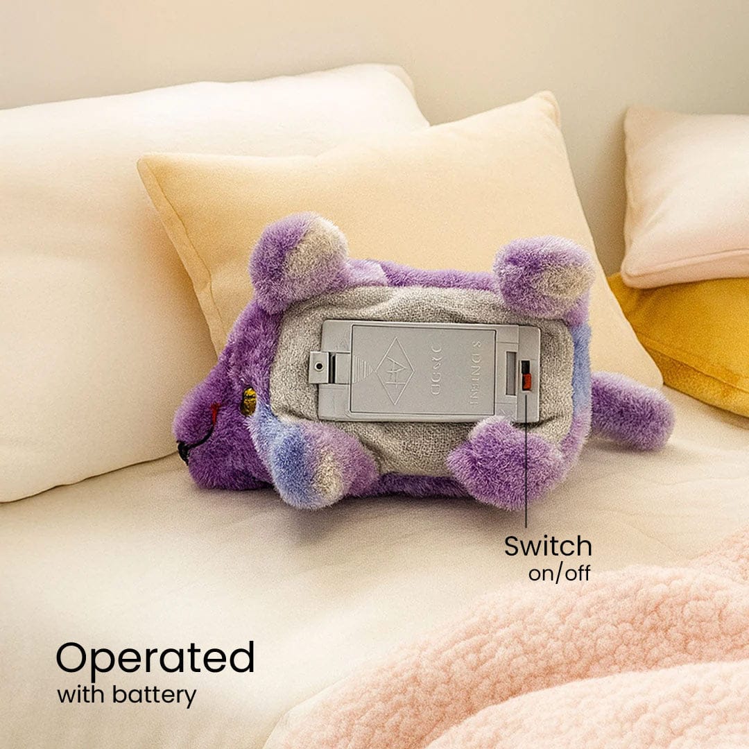 Colorful dog plush toy with bell collar.