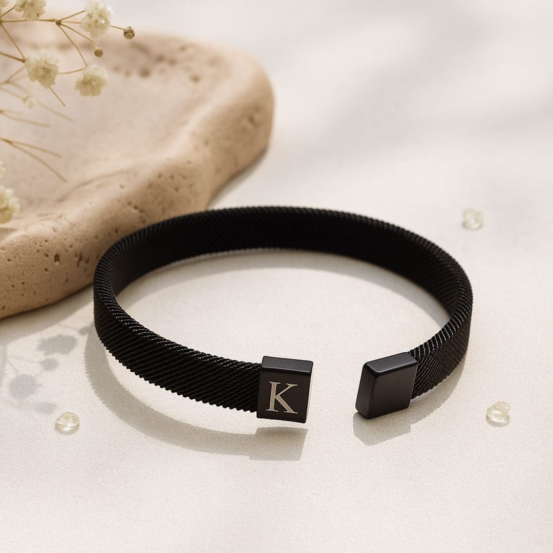Personalized Black Initial Bracelet for Men.