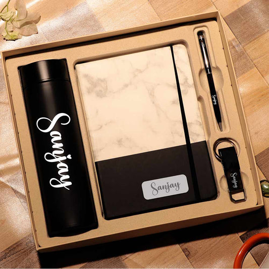 BLACK DIARY, BOTTLE, WALLET, PEN, AND KEYCHAIN GIFT SET