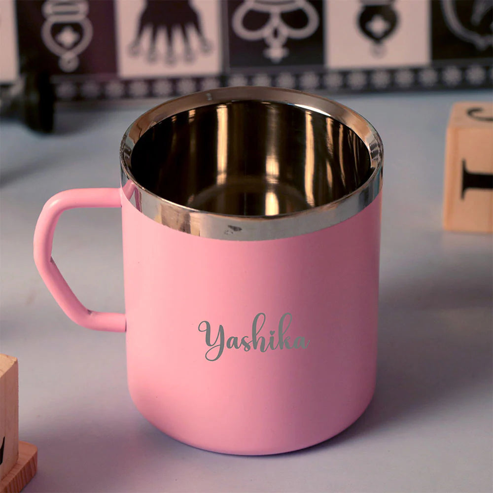 PERSONALIZED STAINLESS STEEL COFFEE MUG WITH HANDLE