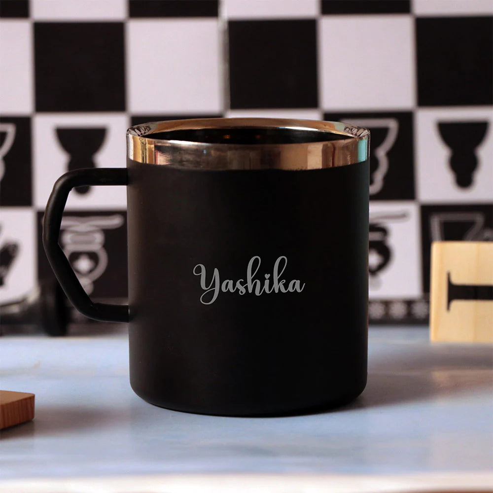PERSONALIZED STAINLESS STEEL COFFEE MUG WITH HANDLE