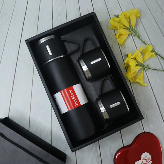 Customise Black flask cup set
