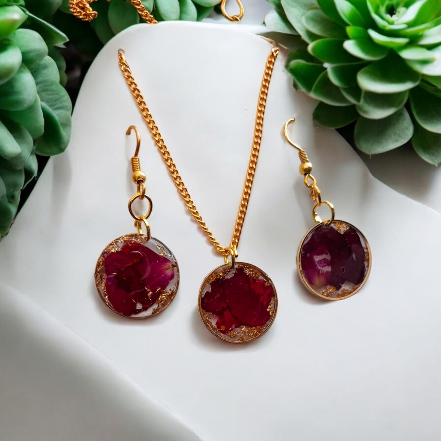 Circle pendant+earrings for real Rose