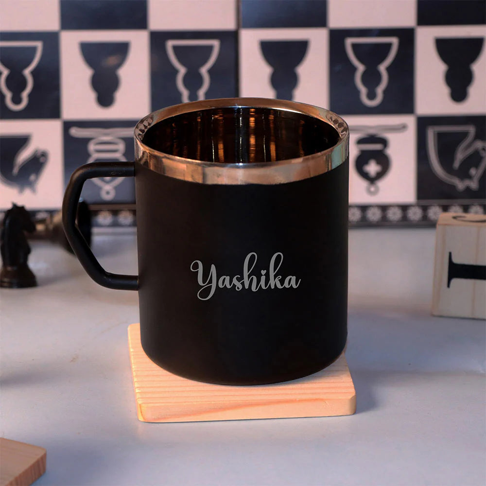 PERSONALIZED STAINLESS STEEL COFFEE MUG WITH HANDLE