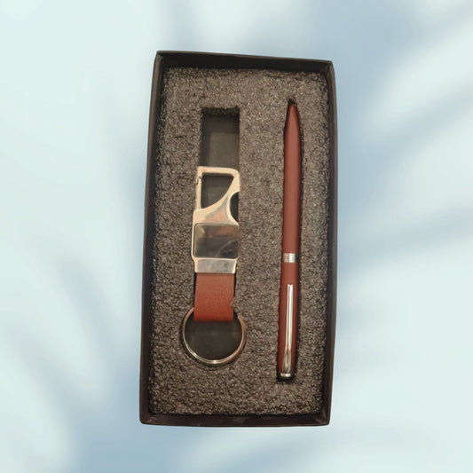 Personalized 2-in-1 Gift Set Pen and Keychain - Brown