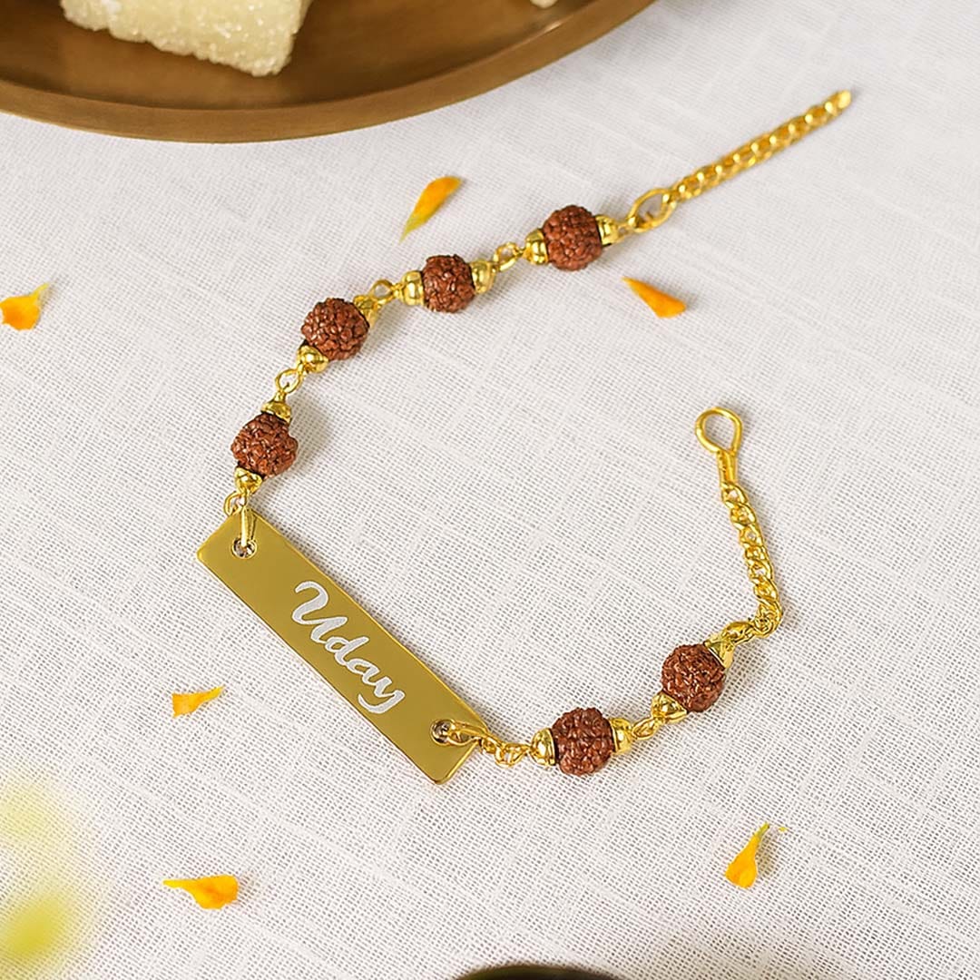Customize metal Rudraksh rakhi.