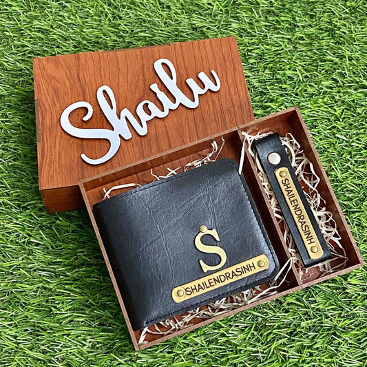 Customize Leather Wallet + Keychain With Wooden Box