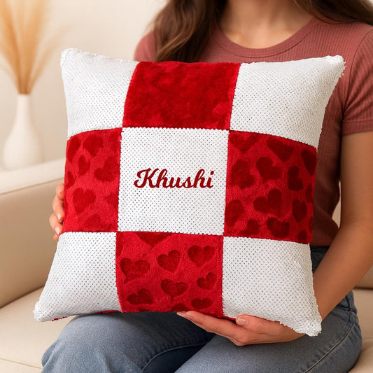 Customize velvet + magic red white magic pillow.