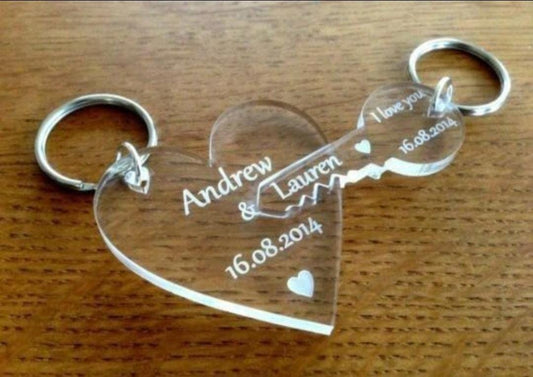 Customized Heart and Key engraving Acrylic keychain