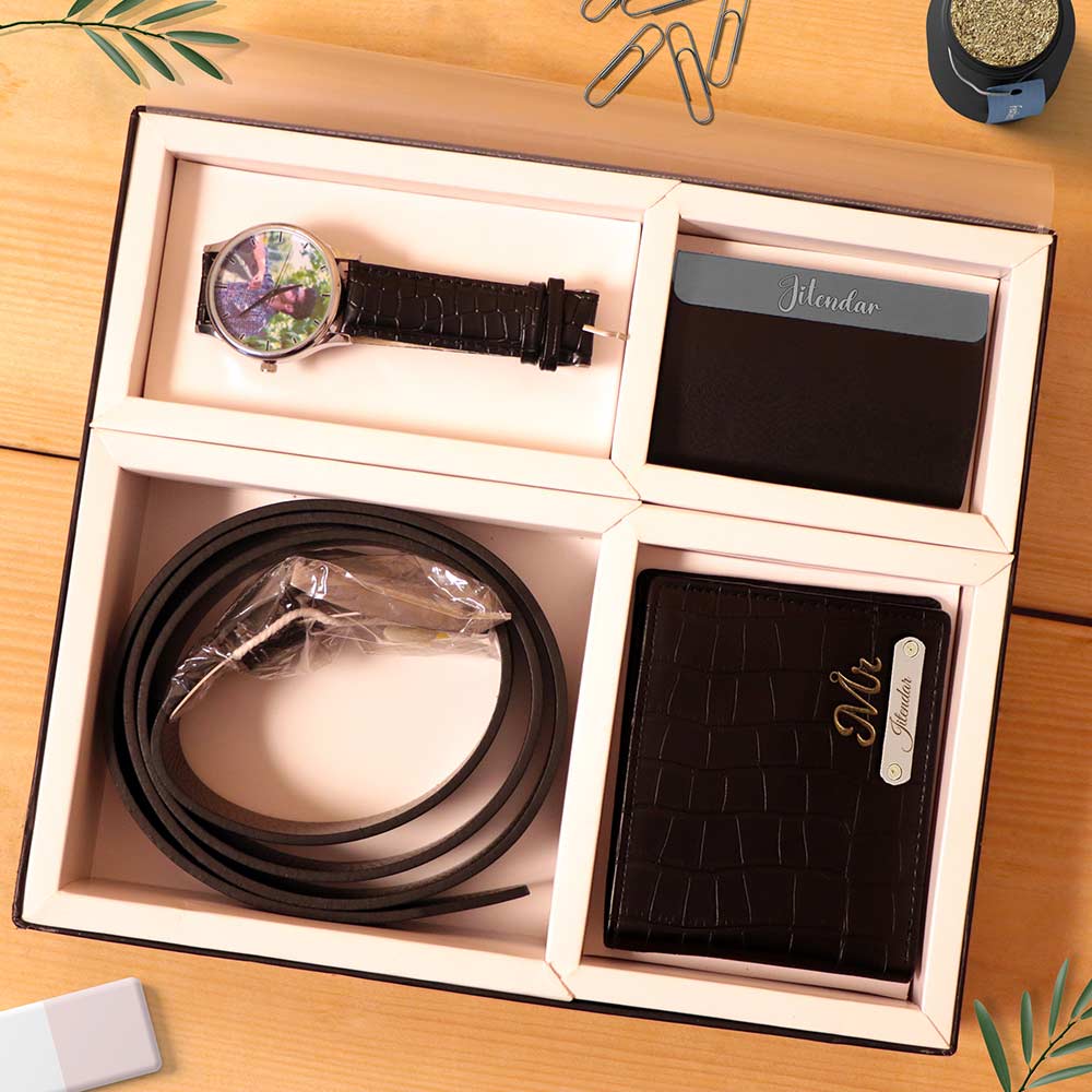 Leather Belt, Wallet, Watch And Card Holder Gift Set