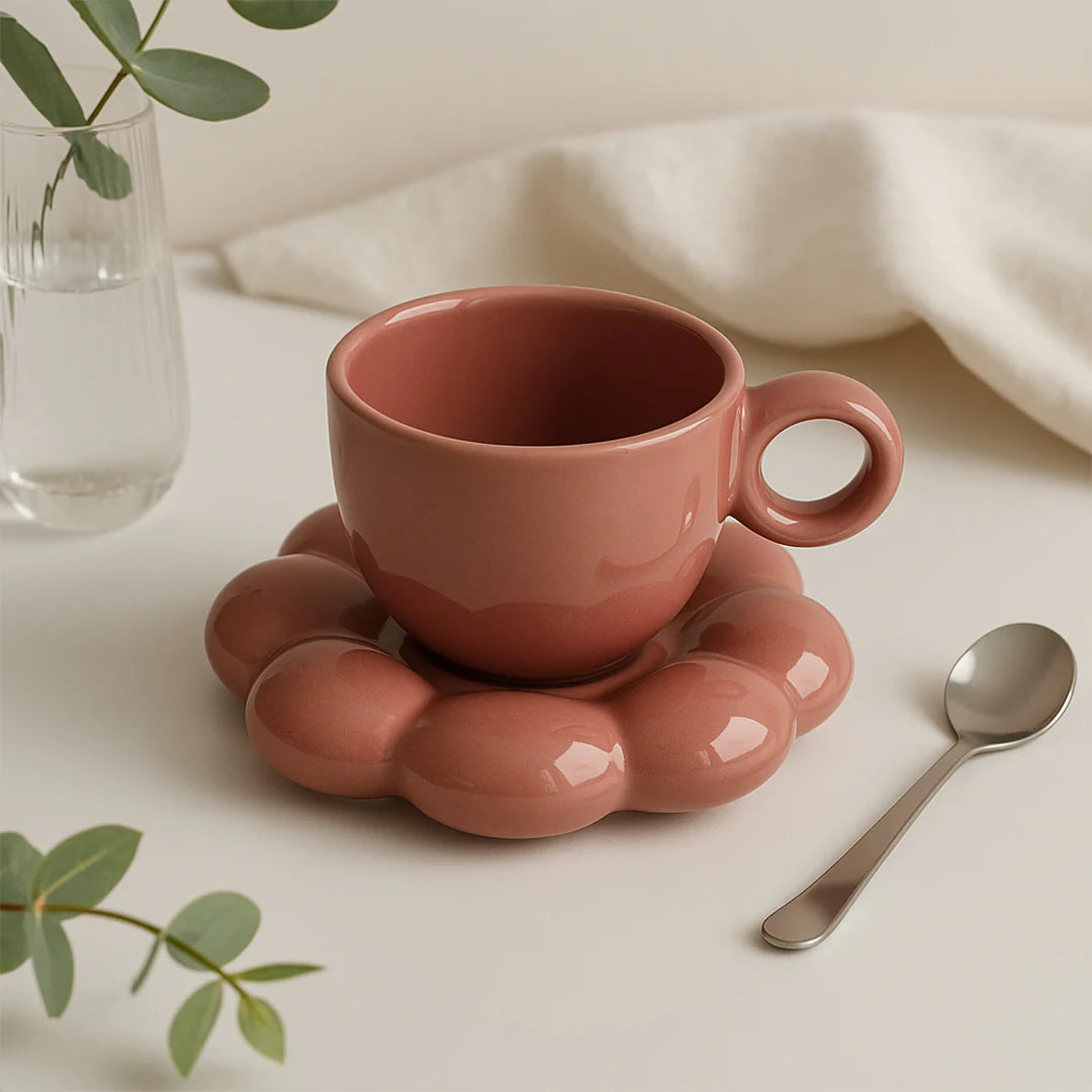 Bubble Base Ceramic Cup & Saucer Set