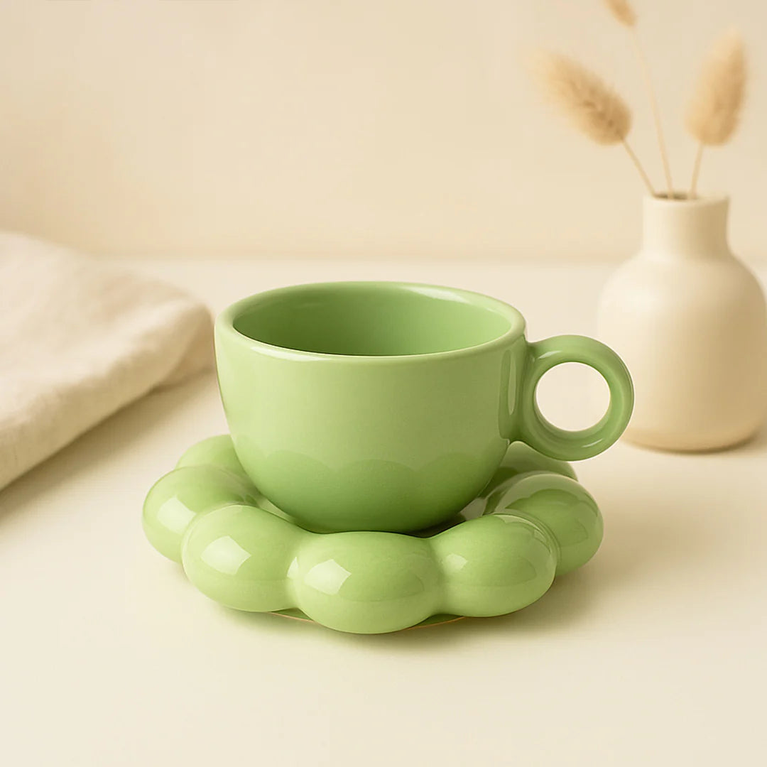 Bubble Base Ceramic Cup & Saucer Set