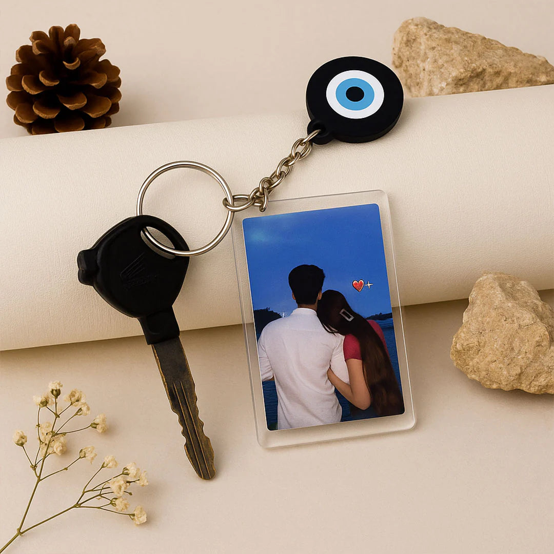 Personalized Evil Eye Keychain with Photo & Message