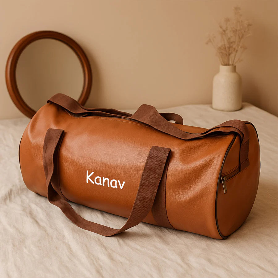 Custom Name Leather Duffel Bag