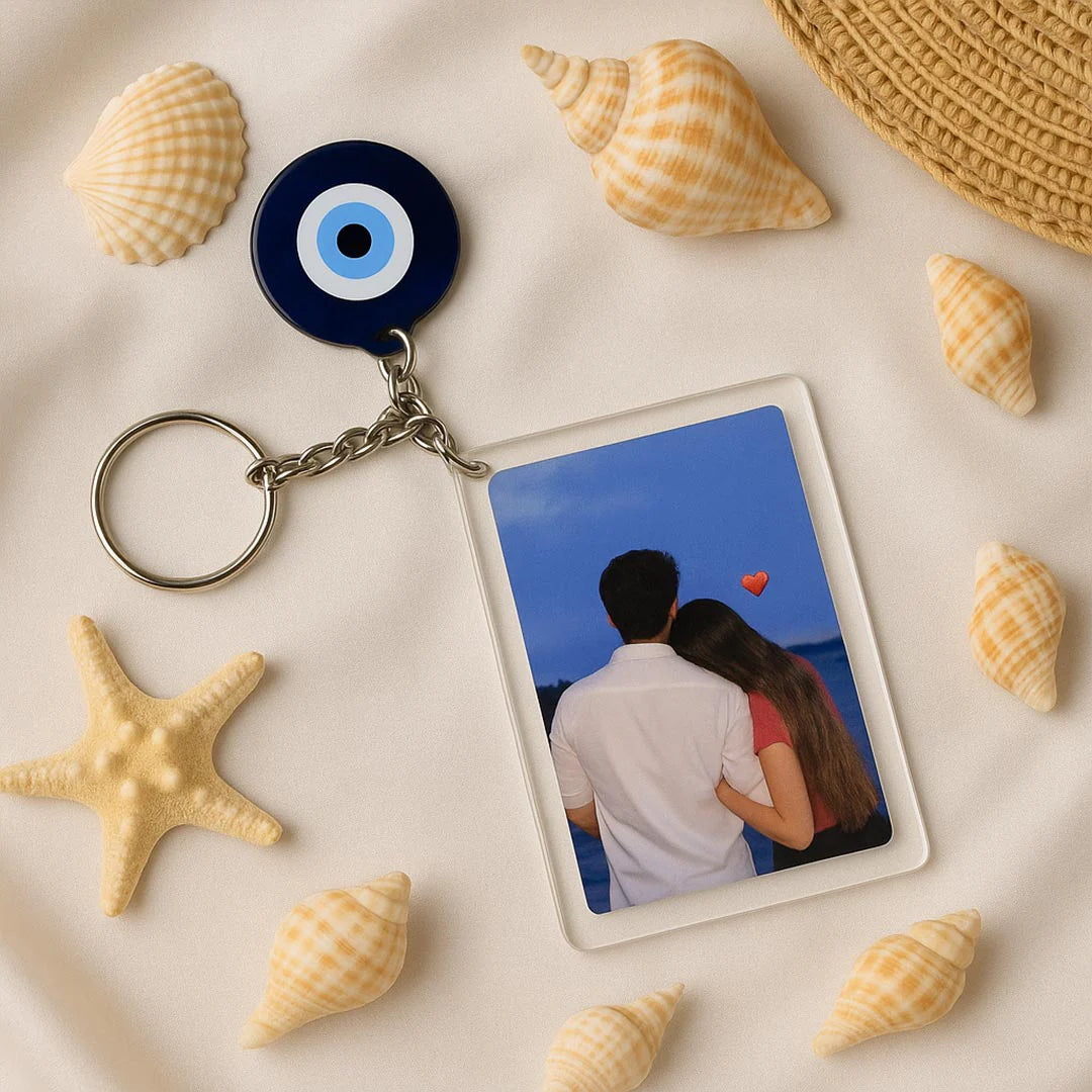 Personalized Evil Eye Keychain with Photo & Message
