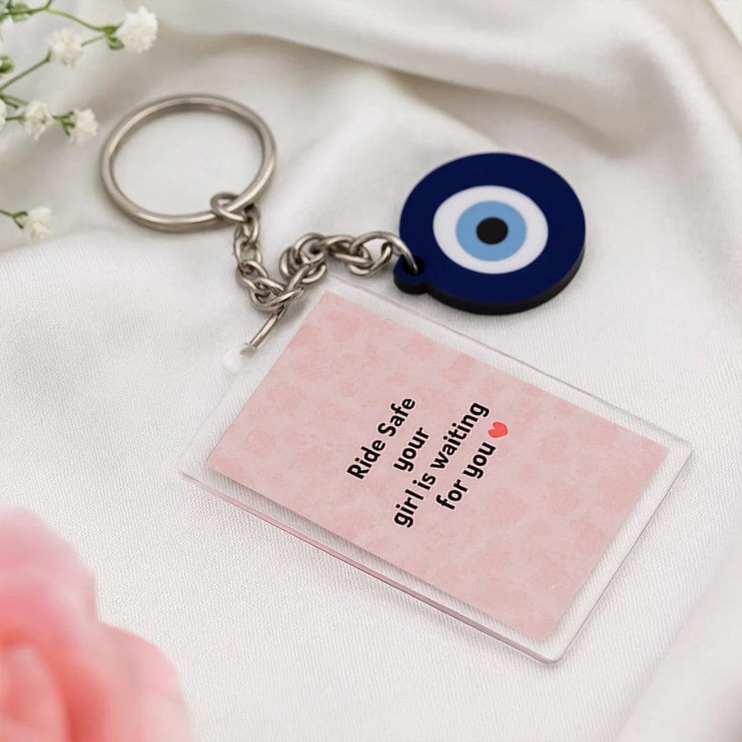 Personalized Evil Eye Keychain with Photo & Message