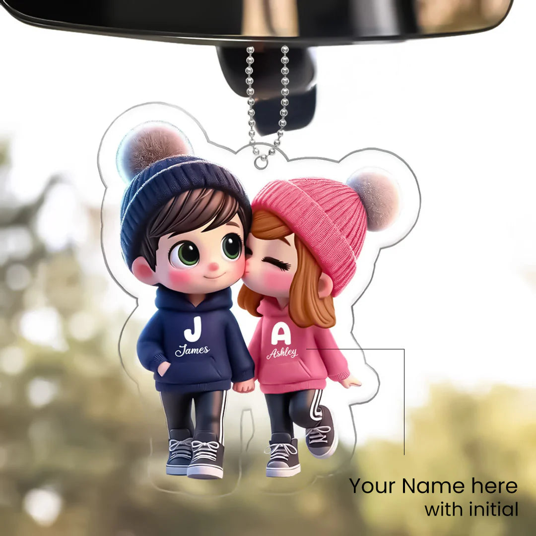 Customized Couple Car Hanger – Initial & Name Design (Acrylic)