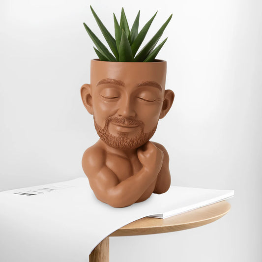 Smiling Monk Face Ceramic Planter