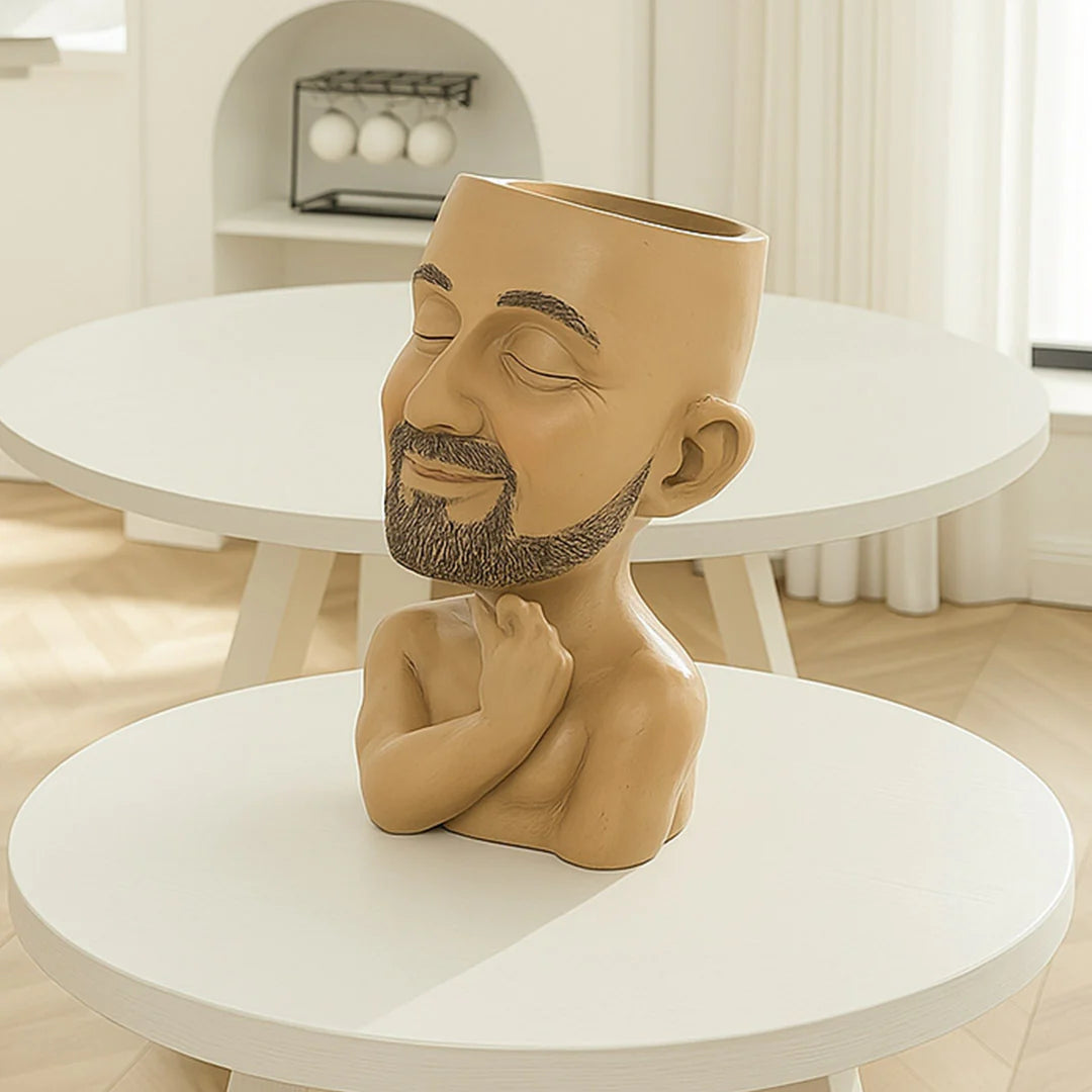 Smiling Monk Face Ceramic Planter