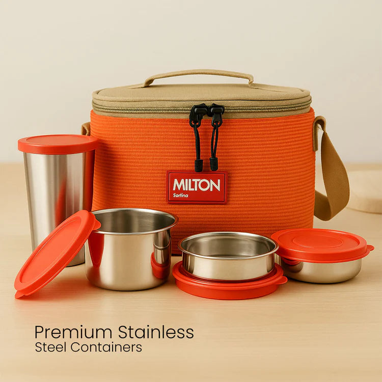 Milton Stainless Steel Lunch Box with 4 Containers & Bag