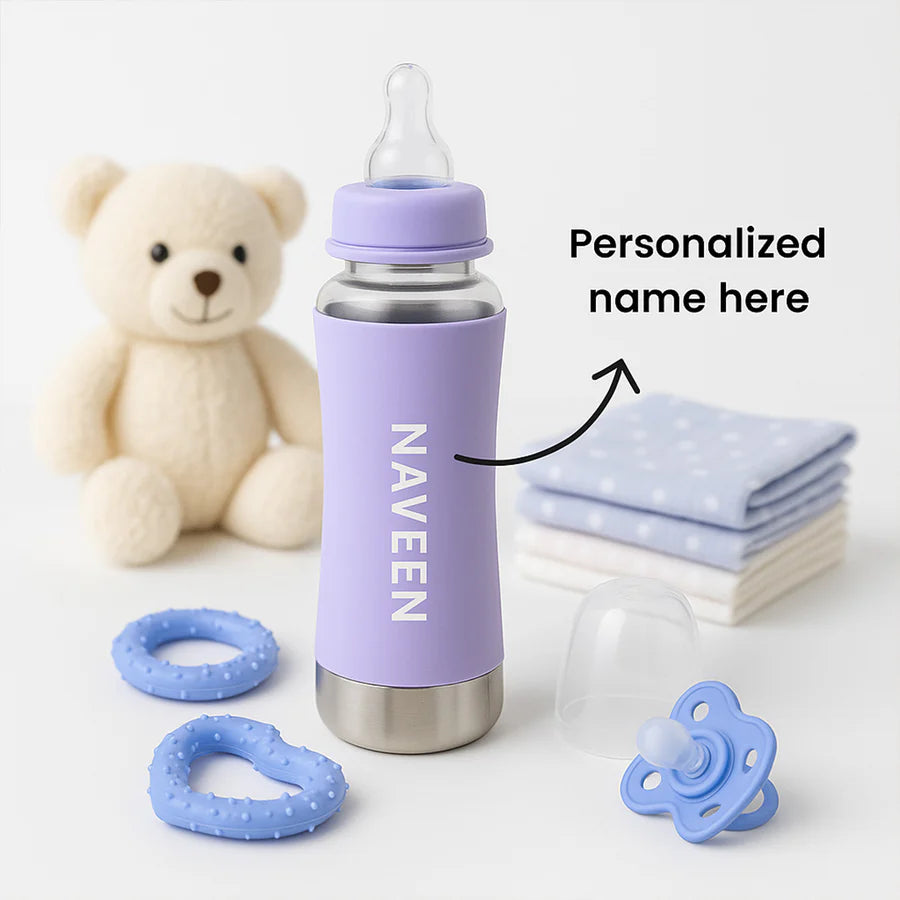 Personalized Baby Feeding Bottle – 240ml Blue Stainless Steel