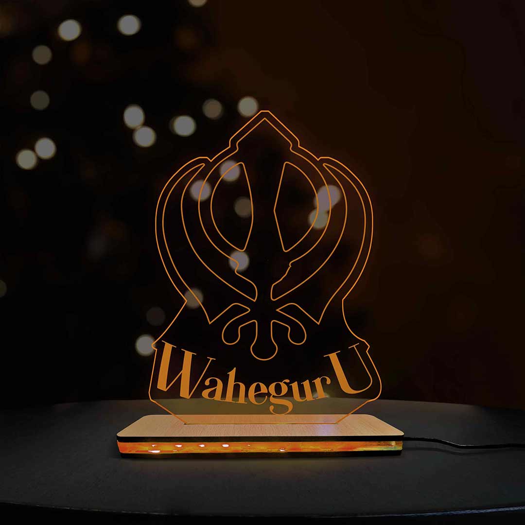 3d Acrylic Multi-Colored Waheguru LED Lamp