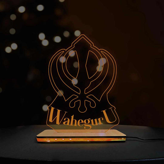 3d Acrylic Multi-Colored Waheguru LED Lamp