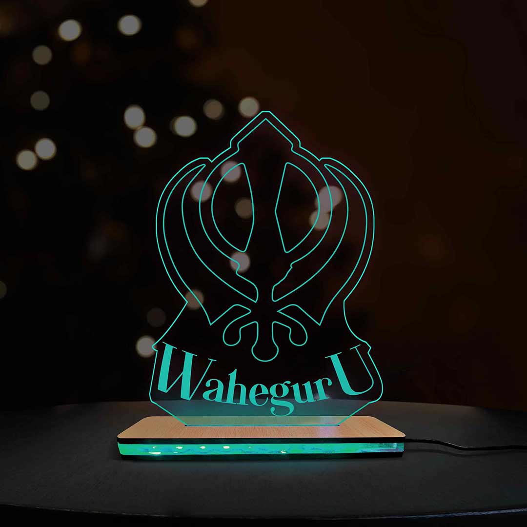 3d Acrylic Multi-Colored Waheguru LED Lamp