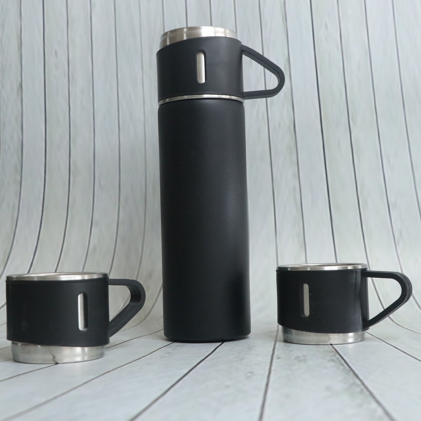 Customise Black flask cup set