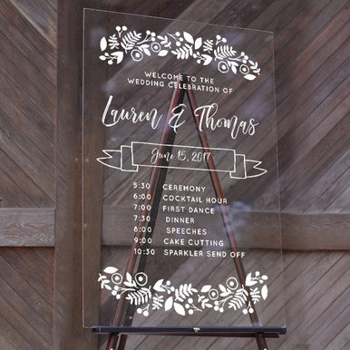 Wedding Timeline Botanical Border - Acrylic sign