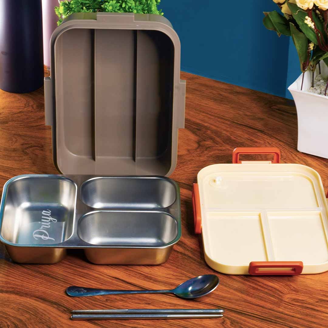 CUSTOM STAINLESS STEEL LUNCH BOX | 3 COMPARTMENTS
