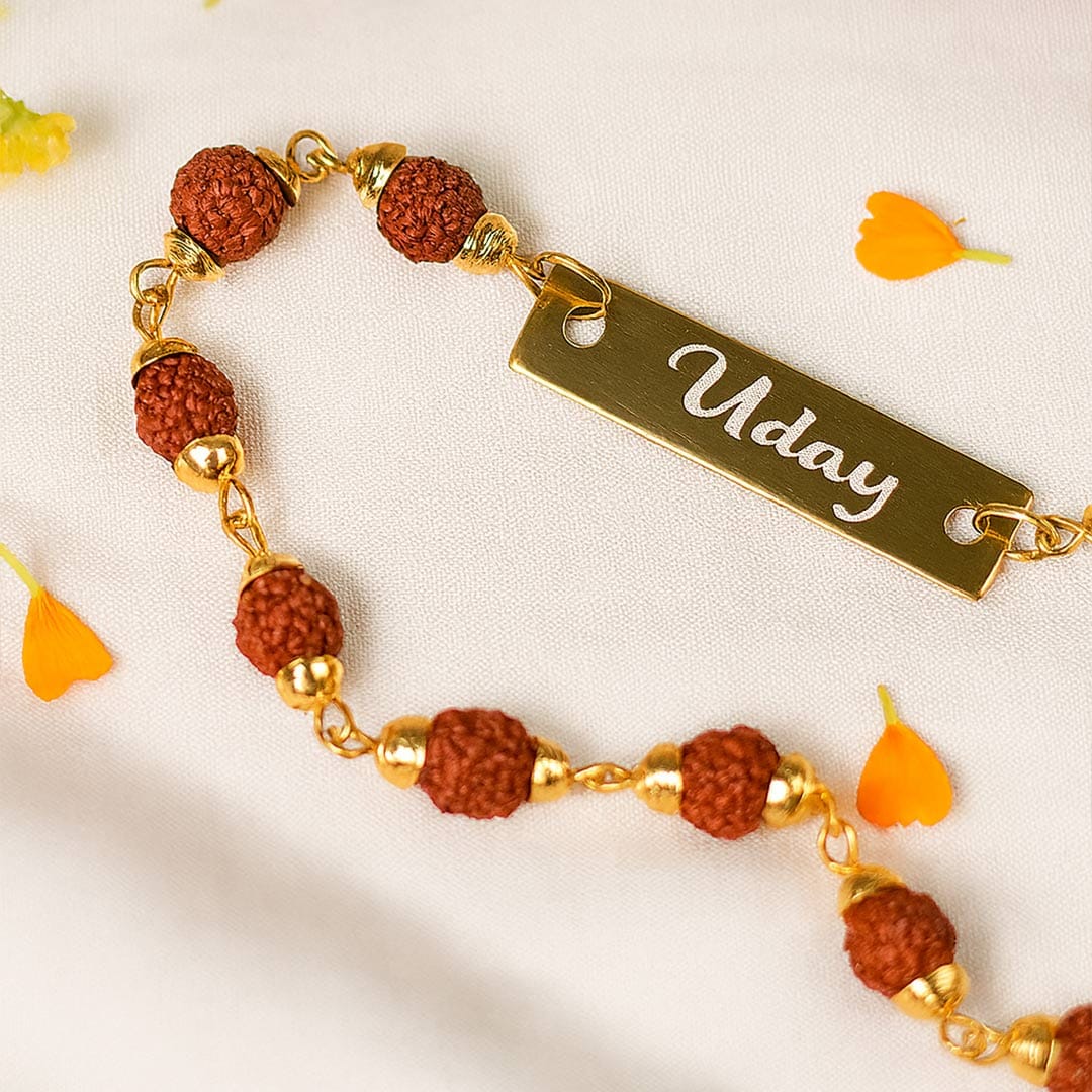 Customize metal Rudraksh rakhi.
