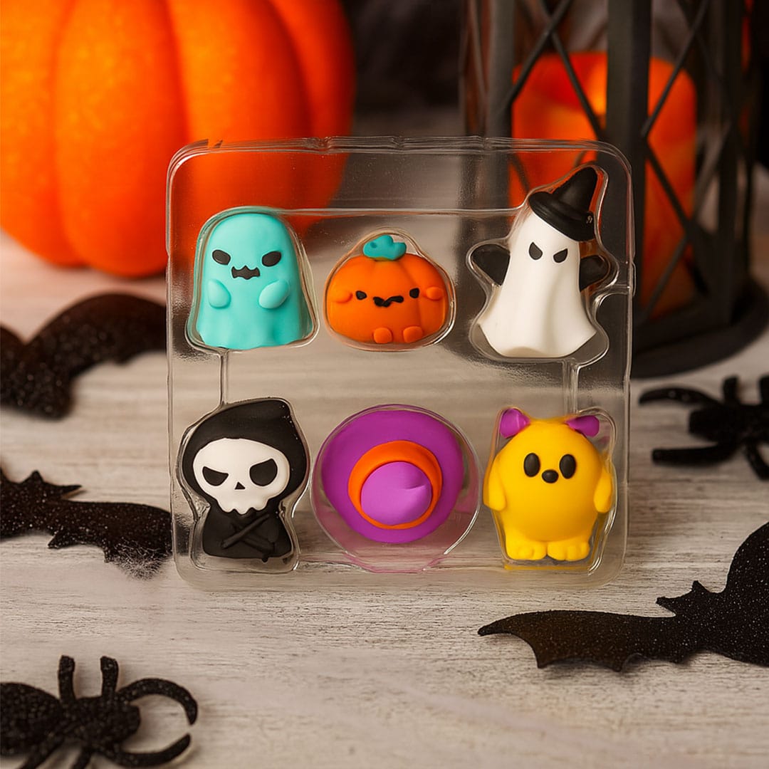Halloween-themed eraser set.