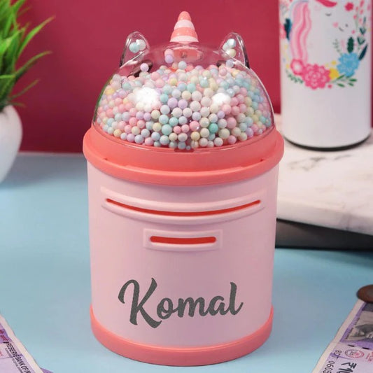 PERSONALIZED PLASTIC PIGGY BANK -UNICORN DESIGN GULLAK FOR GIRLS