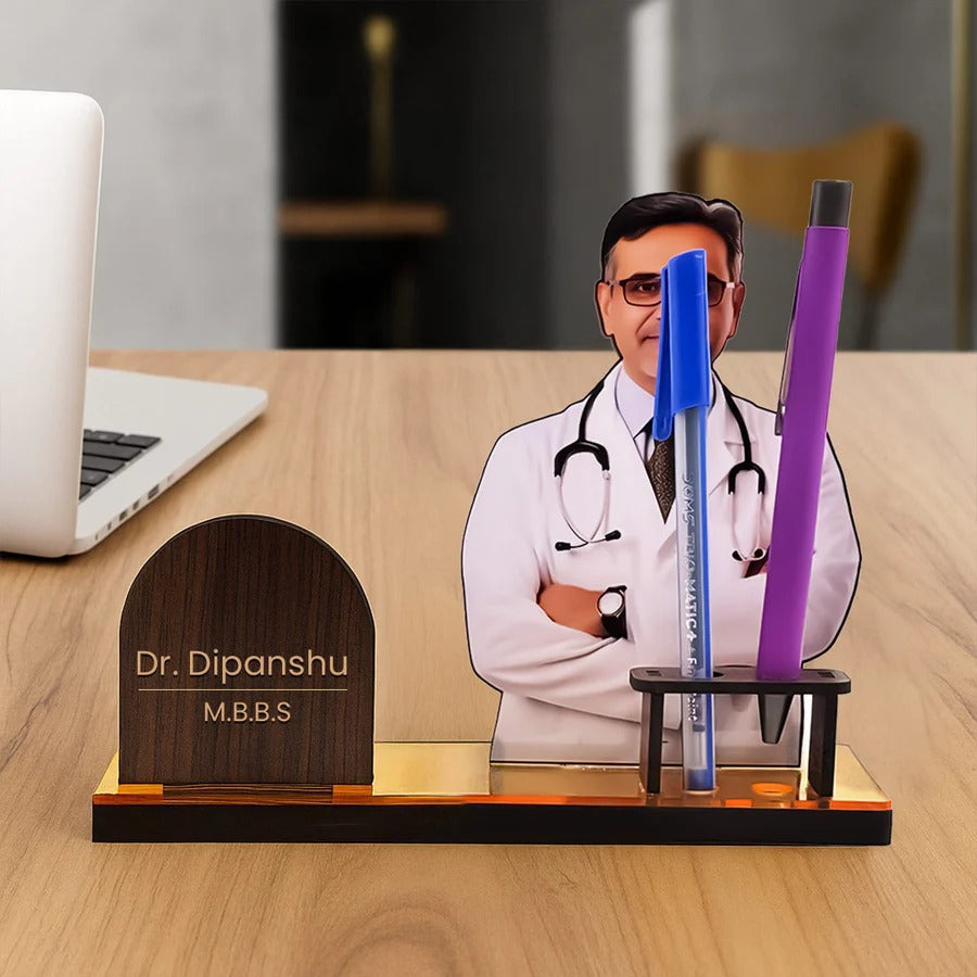 Personalized Doctor Table Nameplate with Custom Photo & Name.