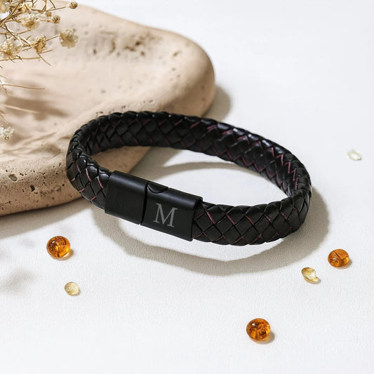 Personalized Braided Leather Bracelet for Men.