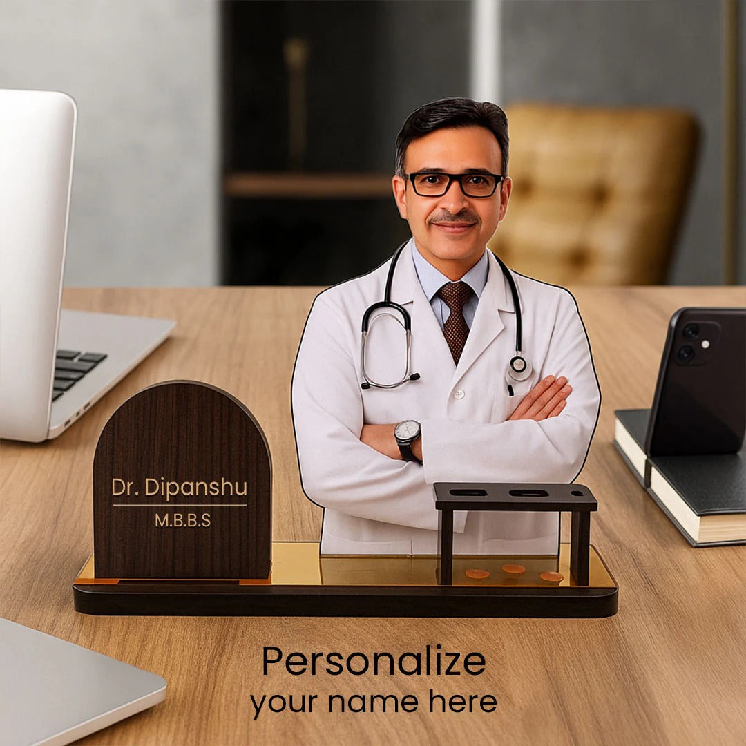 Personalized Doctor Table Nameplate with Custom Photo & Name.