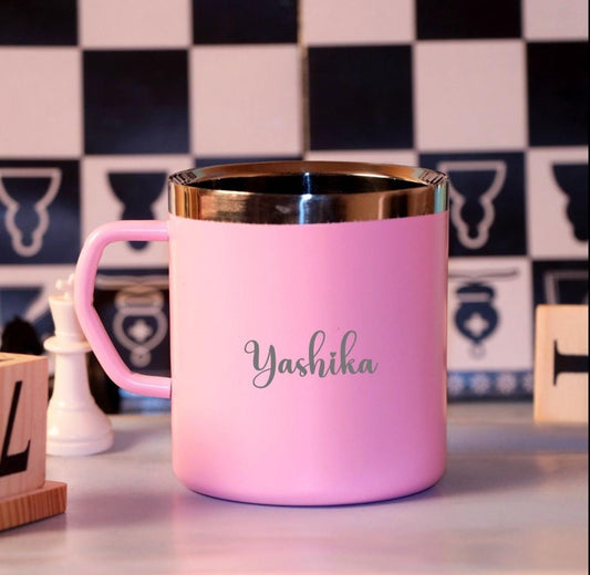 PERSONALIZED STAINLESS STEEL COFFEE MUG WITH HANDLE