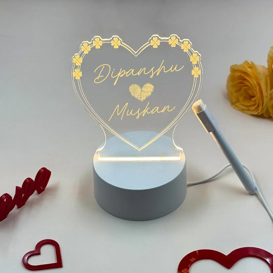 3D ACRYLIC HEART SHAPED NIGHT LIGHTS LED NOTE BOARD WITH PEN