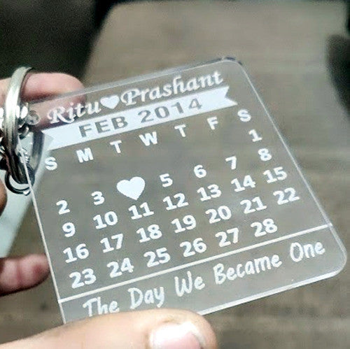 Personalised calendar square acrylic keychain