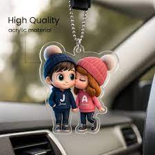 Customized Couple Car Hanger – Initial & Name Design (Acrylic)