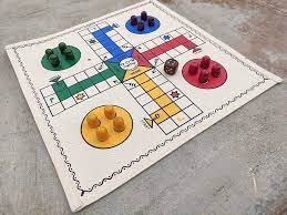 Ludo Hand Printed Canvas Cloth with Wooden Pawns